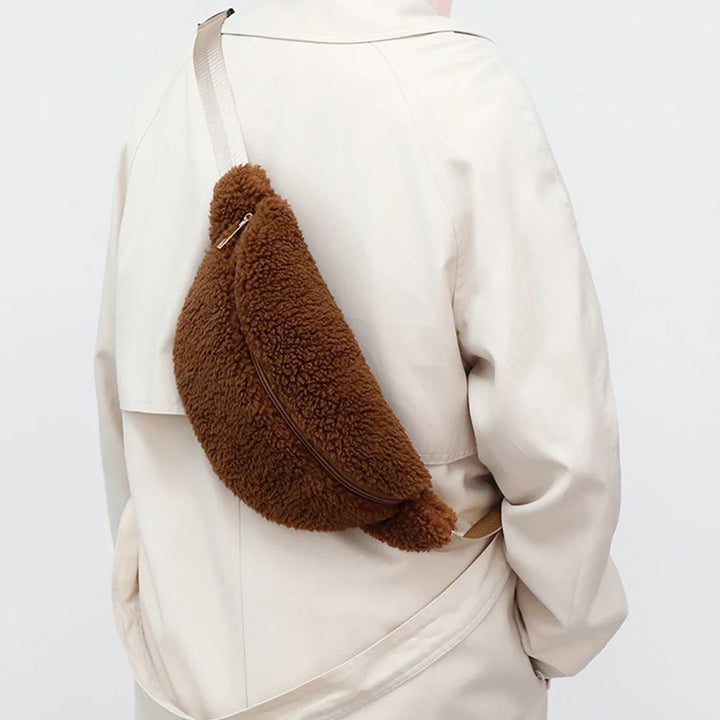 Furilo Women's Crossbody Bag | Plush Shearling Design, Crescent Shape