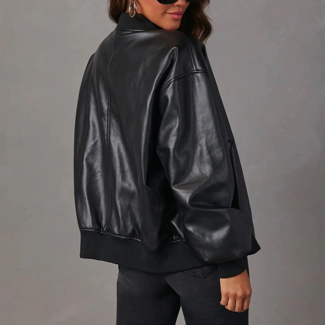 Nora Women's Leather Jacket | Premium PU, Modern Band Collar