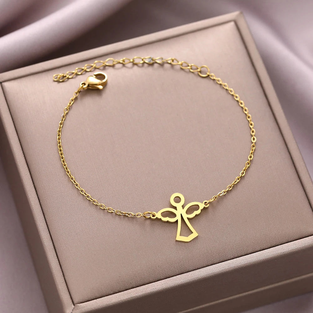 Ava Women's Silver Charm Bracelet | Stainless Steel with Angel Pendant