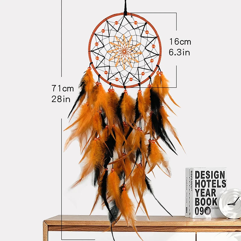 Gina Autumn Dream Catcher | Handwoven Macrame with Colorful Feathers