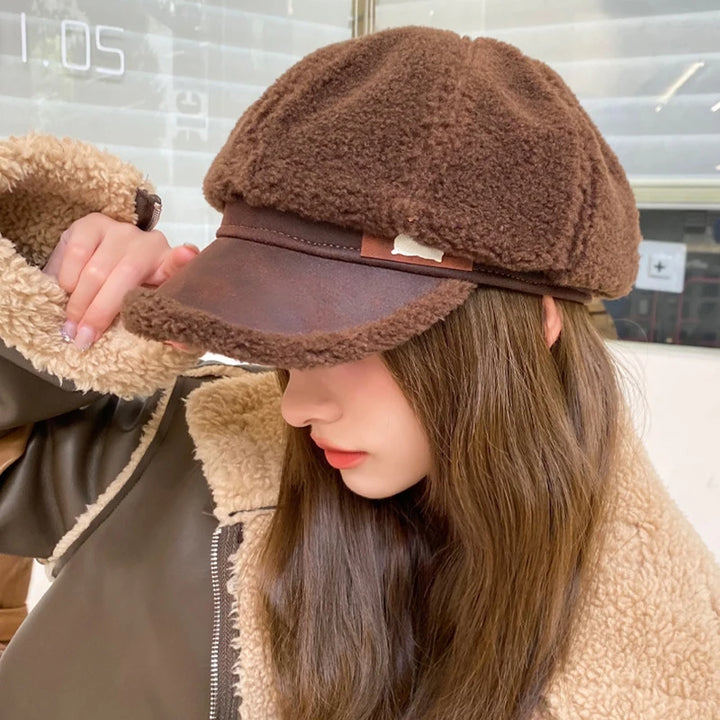 Ava Women's Beret Cap | Soft Lamb Fleece, Chic Duckbill Brim