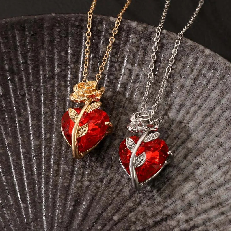 Carmen Unisex Necklace | Gothic Red Heart Pendant with Zircon
