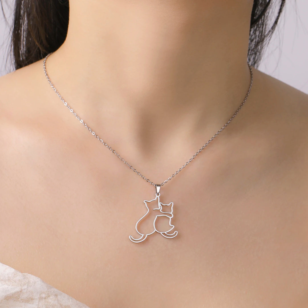 Paws Women's Necklace | Stainless Steel Hugging Cat Design