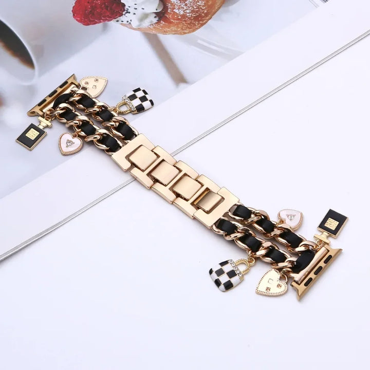 Dazzle Women's Apple Watch Band | Stainless Steel & Leather, Luxury Design