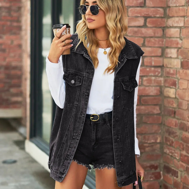 Breezy Women's Cardigan | Sleeveless Denim with Hood, Casual Fit