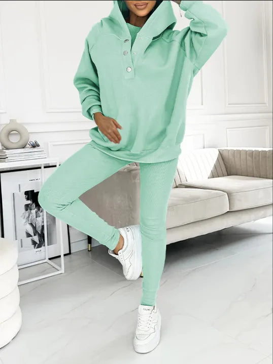 Women's 3 Piece Sports & Leisure Set | Hooded Sweatshirt, Thickened Slim Fit Vest & Pants Streetwear Suit