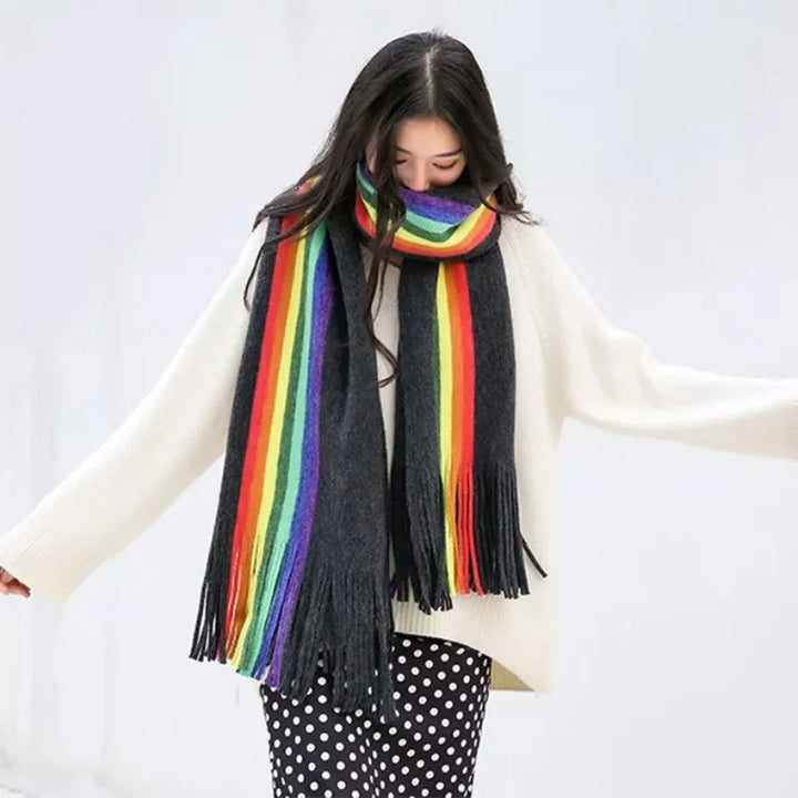 Lola Women's Scarf | Cashmere Blend, Vibrant Rainbow Design
