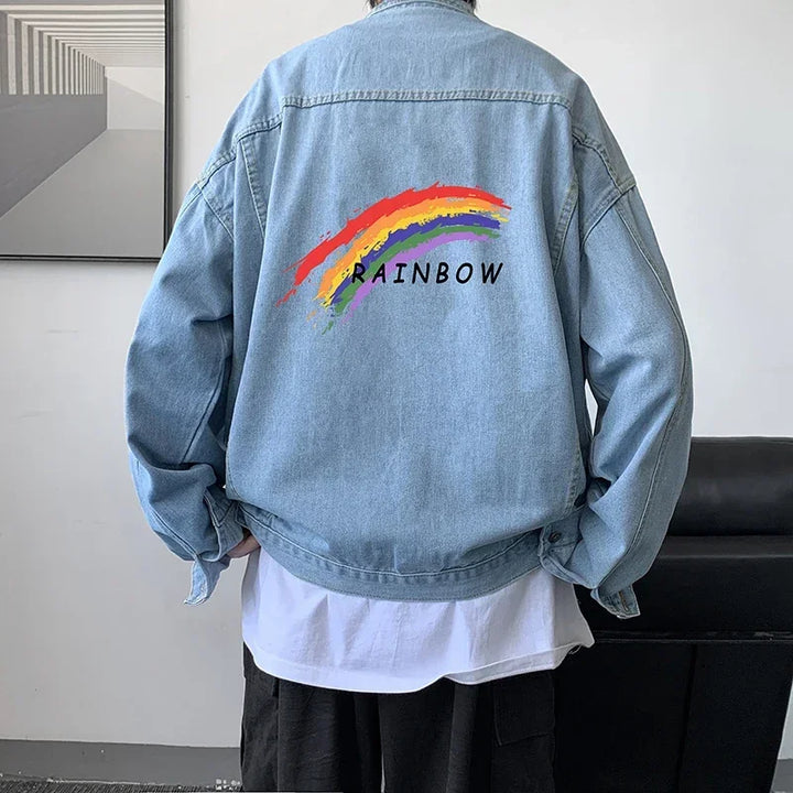 Dare Women's Oversized Denim Jacket | Rainbow Gradient, Unisex Streetwear