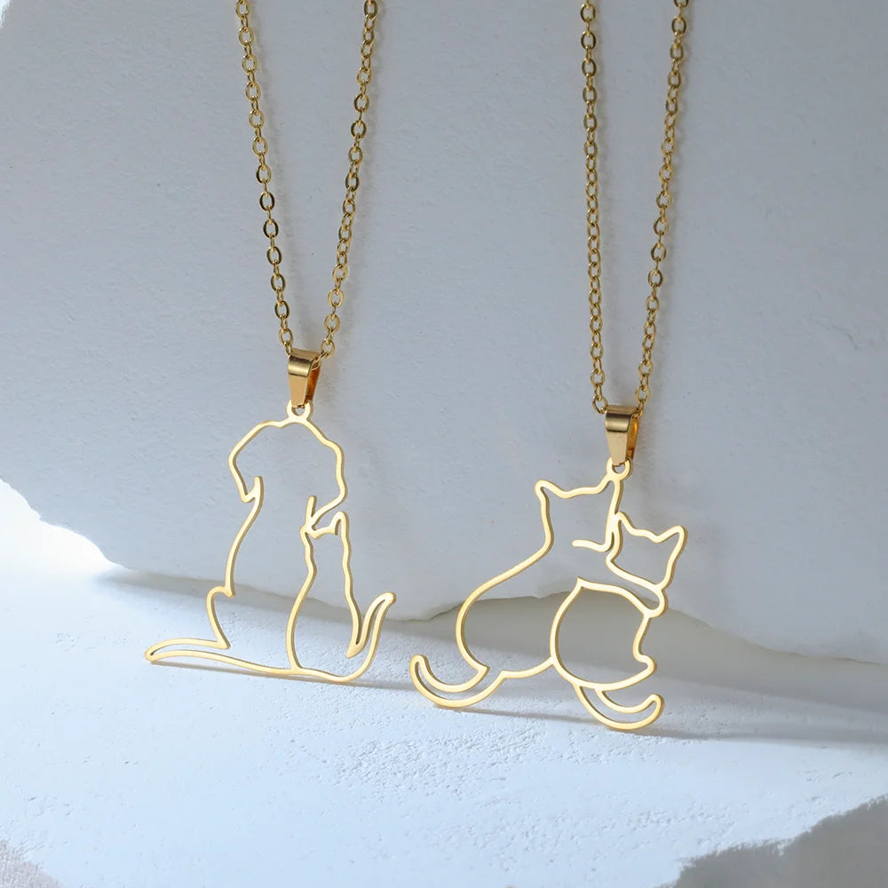 Paws Women's Necklace | Stainless Steel Hugging Cat Design