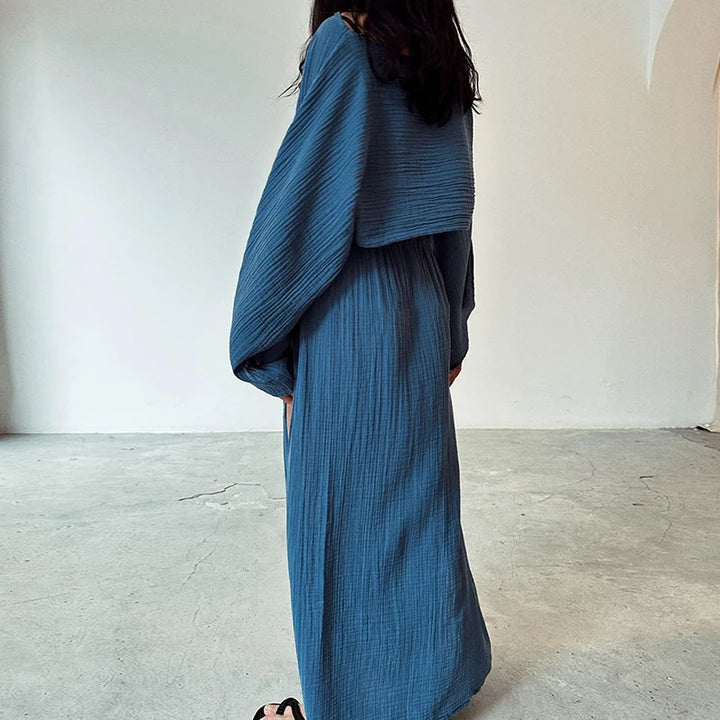 Miora Women's Loungewear Set | Breathable Linen, Flare Sleeve Top & Side-Slit Skirt
