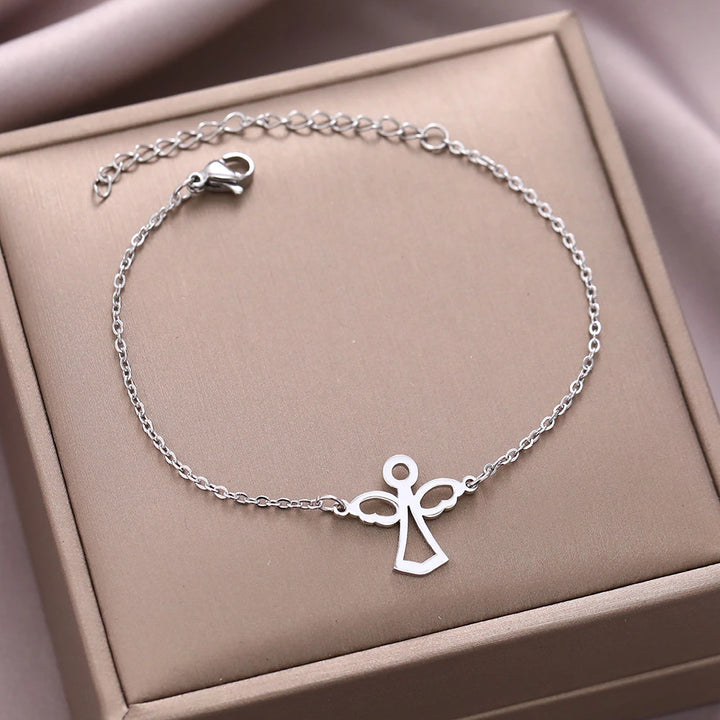 Ava Women's Silver Charm Bracelet | Stainless Steel with Angel Pendant