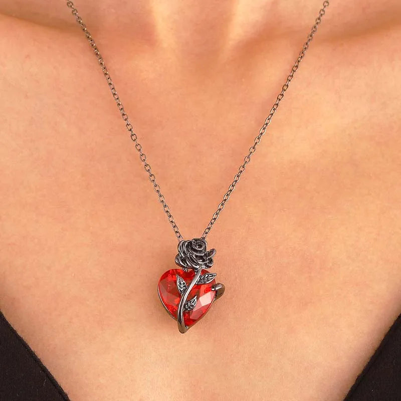 Carmen Unisex Necklace | Gothic Red Heart Pendant with Zircon