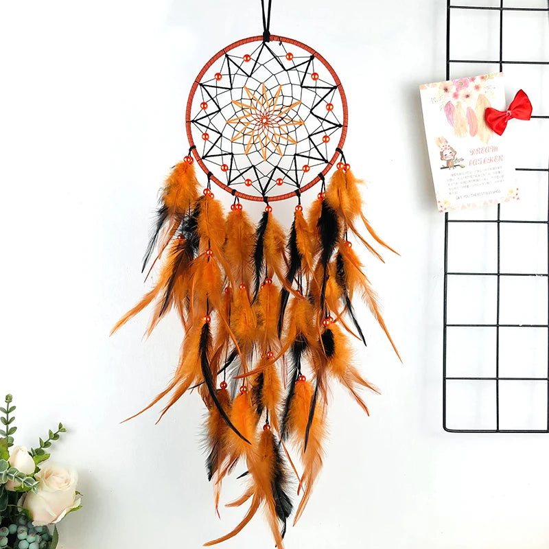 Gina Autumn Dream Catcher | Handwoven Macrame with Colorful Feathers