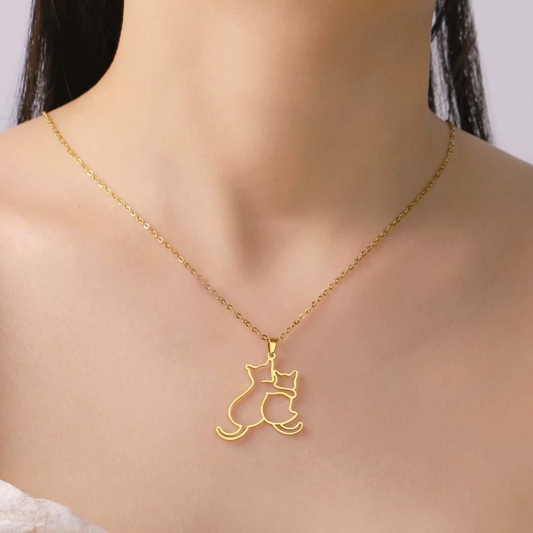 Paws Women's Necklace | Stainless Steel Hugging Cat Design