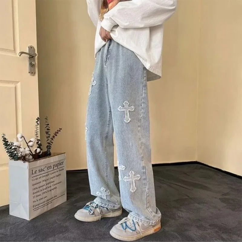 Tide Men's High Street Jeans | Y2K American Retro Style