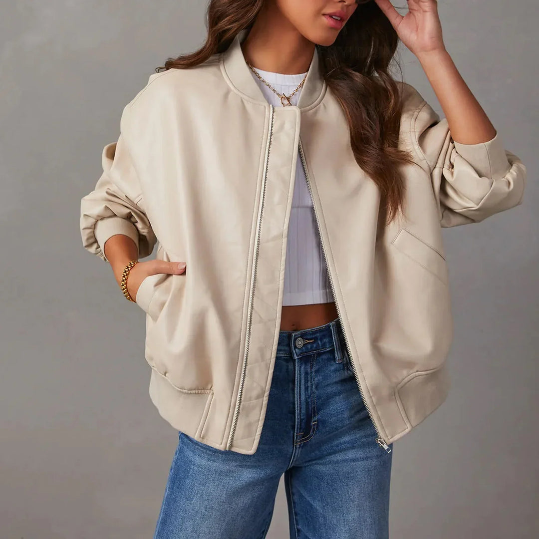 Nora Women's Leather Jacket | Premium PU, Modern Band Collar
