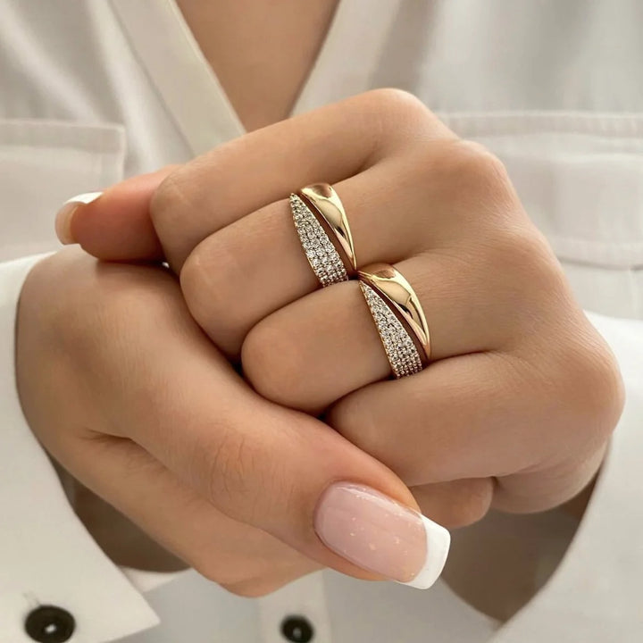 Penny Women's Embrace Ring | Natural Stone Inlay, Trendy Hollow Metal Design
