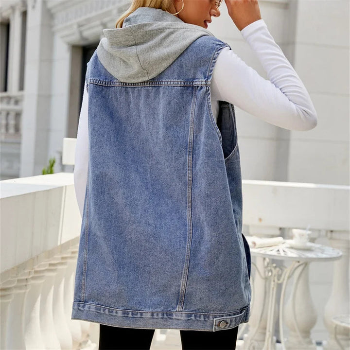 Breezy Women's Cardigan | Sleeveless Denim with Hood, Casual Fit