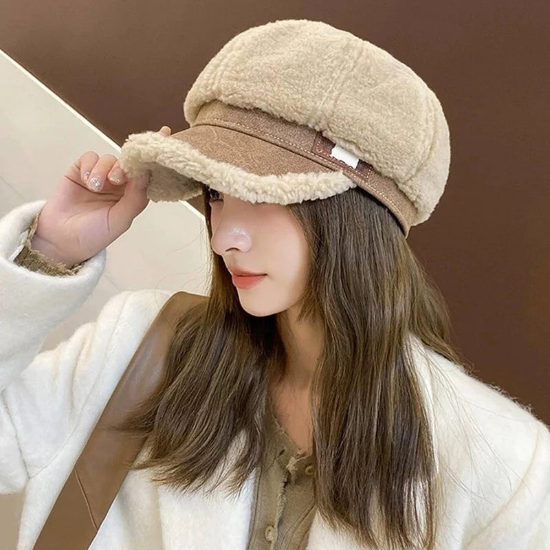 Ava Women's Beret Cap | Soft Lamb Fleece, Chic Duckbill Brim