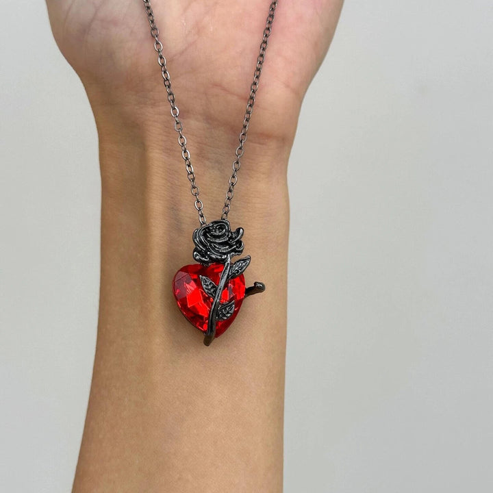 Carmen Unisex Necklace | Gothic Red Heart Pendant with Zircon